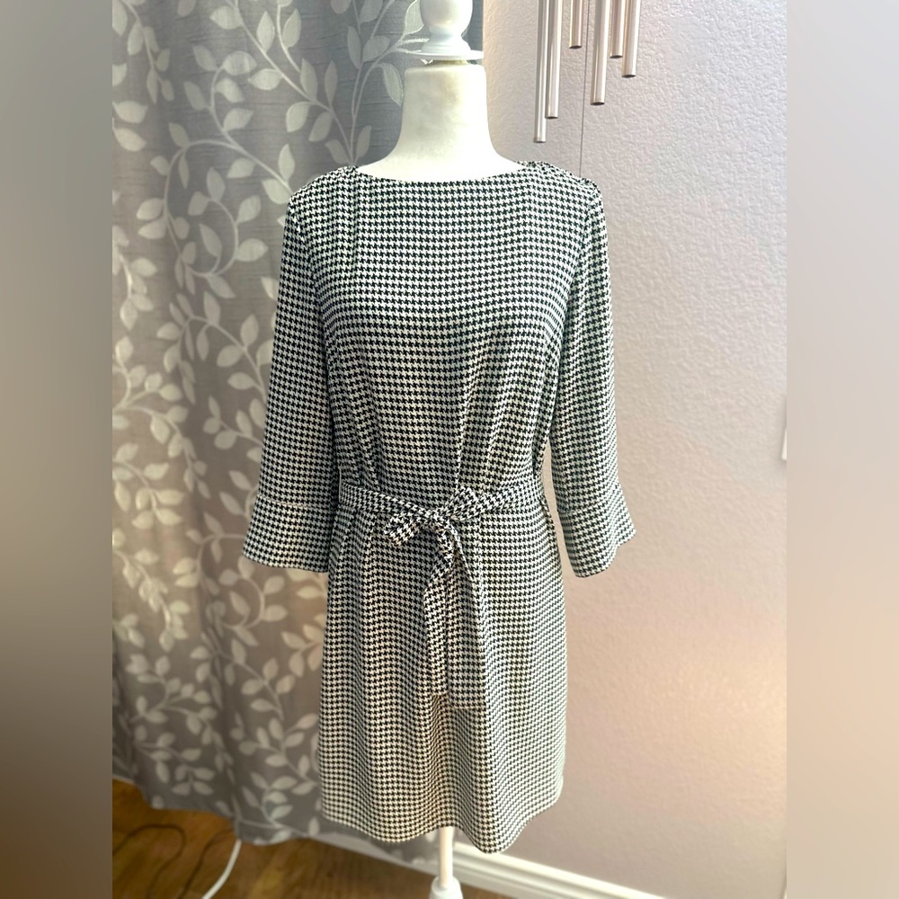 Black white checkered dress h&m dress 3/4 sleeve bow tie belt
